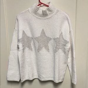 The White Company Chenille White and Gray Star Mockneck Sweater